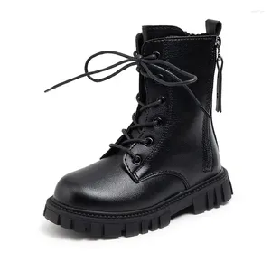 Stivali in pelle per ragazze corti 2024 cerniera antiscivolo equitazione scarpe da principessa equestri autunno inverno caldo moda per bambini nero