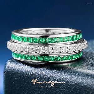 Anéis de cluster Vinregem 18k laboratório de ouro branco esmeralda safira rubi pedra preciosa anel de coquetel para mulheres 925 prata esterlina casamento jóias finas