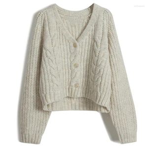 Женский вязаный свитер 2024, осень и зима, короткий вязаный свитер, однобортный вязаный кардиган с v-образным вырезом