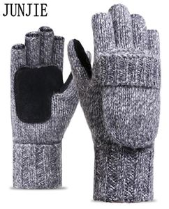 2017 Kalın erkek parmaksız eldiven erkekler yün kış sıcak açıkta kalan parmak eldivenleri örülmüş sıcak flip yarım parmak eldivenleri yüksek kalite7309847