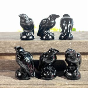 Corvo staute natural preto obsidiana animais estatuetas cristais de cura decoração para casa pedras preciosas esculpidas pássaro artesanato ornamentos presente