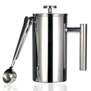 Кофеварка French Press с двойными стенками, нержавеющая сталь 304, позволяет хранить заварку или чай, 3 размера, с герметичным зажимом, ложка 240104