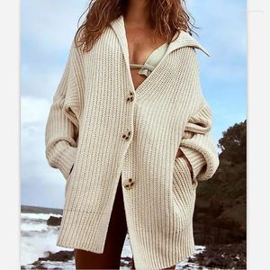 Women's Knits 2024 Spring Sweaters Coat Black Turn-down Collar Long Sleeve Cardigan Coats Female Winter Casual Trendy Lady Clothes