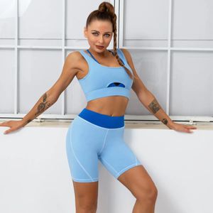 Set 2st Patchwork Yoga Set Energy Fitness Suits Cycling Elastic Women Clothing Nylon Tank Top Breattable Gym Shorts Athletic Wear