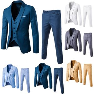 Herrdräkt Slim 3 -delad kostym Business Wedding Party Jacket Vest Pants Coat European American Style Social Dress Shirts Pants 240104