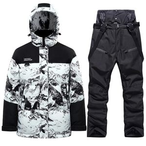 Jackor 2023 Nya män Kvinnor Fashion Ski Suit Winter Warm Snow Down Jacket Pants Set Waterproof Windproof Unisex Thermal Snowboard Wear