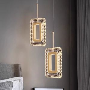 Modern lyxiga hängslampor amerikanska långa sängen pendellampor fixtur sovrum hem konst dekor hängande lamparas luminaria aluminium fyrkantig droplight lustres