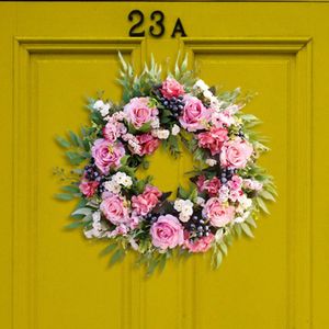 19.7in porta da frente grinalda rosa flores artificiais guirlanda fora baga floral para janela buquê casa casamento primavera verão 240105