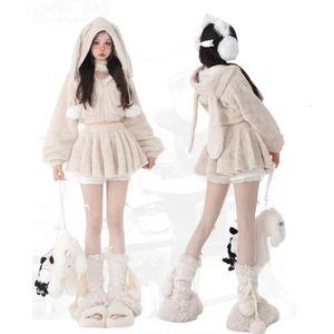 Y2k Hoodie Womens Bunny Ears Kawaii Hooded Jacket Casual Fashion Cute Slim Sexy Top Harajuku Style High Waist Bud Skirt Suit 240104