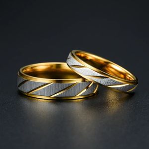 Anéis de casamento Anel de casal com padrão de onda exclusivo adequado para homens mulheres anéis de aço inoxidável de alta qualidade noivado e anéis jóias pingente transporte 240104