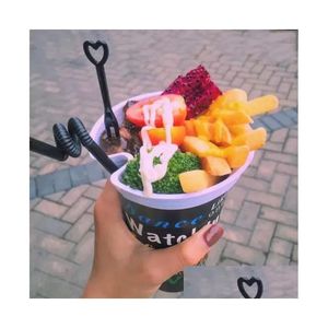 Disposable Cups Straws Snack Cup Holder Creative Fried Chickens Fries Popcorn Holders Cold Drink Milk Tea Plastic Tray Convenient Dh4Qz