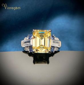 Cluster Rings Vinregem 100 925 Sterling Silver Emerald Cut Citrine Created Moissanite Gemstone Wedding Party Luxury Women Fine JE2702637