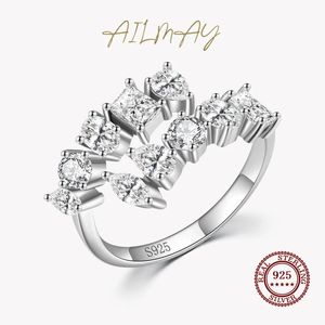 Ringar ailmay mode sterling sier bländande geometriska klara zirkonjusterbara ringar för kvinnor klassiska bröllop smycken