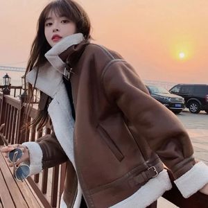 Lambswool Coat Women Autumn And Winter Thick Fur One Motorcycle Suit Short Plush Cotton-Padded Jacket Coat Women Coats 240104