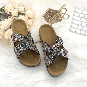 Terlik Kadın Lüks Bling Rhinestone Düz Sandalsfashion Flace Sandal Açık Flip-Flops