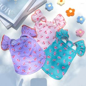 Dog Apparel Cat Flying Sleeve Curling Small Flowers Teddy Bichon Spring Summer Autumn Pet Clothes Supplies