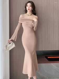 Casual Dresses Ladies Knitted Evening Long Women Mujer Sweater Sexy Off-Shoulder Bodycon Maxi Dress Prom Robe Femme Vestidos Fiesta