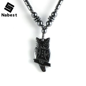 Mężczyźni kobiety Hematite Owl Animal Naszyjnia Naszyjnik Naturalny kamień szlachetny Choker Choker Clavicle łańcuch Naszyjnik 240104