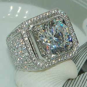 Wedding Rings Milangirl Big Hip Hop Rhinestone Men Out Bling Square Ring Pave Setting CZ Wedding Engagement Rings Top Quality 240104