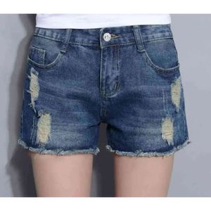 Hot Summer Hole Solid Cotton Damen Shorts Jeans für Frauen Weibliche Damenbekleidung Mädchen Kleine Größe Große Größe 210324