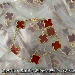 High Quality Van 18k Gold Holiday Gift Bracelet Jewelry Fanjia Rose Red Agate Tiger Eye Stone Lucky Clover Laser Five Flower Womens With Box