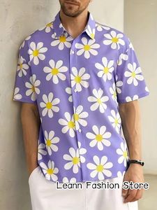 Mäns casual skjortor män sommar blommig tryck skjorta kort ärm hawaiian semesterkläder manlig strandstil mode knapp fritid