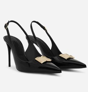 Eleganta lollo sandaler skor kvinnor polerad kalvskinn slingbacks patent läder naken svart röd spetsiga pumpar party klänning lady hög klackar eu35-43