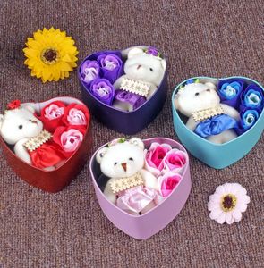 3pcsset Scented Soap Rose Flowers With 1 Cute Bear Perfumed Iron Box Valentiners Wedding Party Decoration Gifts Bath Body Soaps8201373