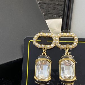 20style 18K Gold Plated Luxury Designer Letters Stud Ear Hook channel Geometric Famous Women Crystal Rhinestone Pearl Earring Wedding Party Jewelry sx7b