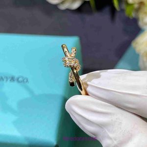 Top original Tifannissm Womens Ring online shop High quality V Golden Valley with the same T home KNOT ring 18k Rose Gold Diamond Knot Have Original Box