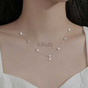 Strands Strings S925 Lucky Clover Naszyjnik Four Leaf Certified Choker Wiselant Solid Sterling Silver Srebrny Charm Charm Fine Jewelry Wedding Gift240105