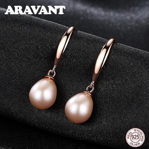 Stud Sterling Sier Rose Gold Brincos para Mulheres Brincos de Pérola de Água Doce Jóias de Casamento Branco Rosa Roxo