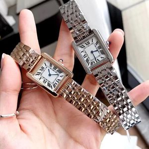 Moda Kadınlar 31mm Saatler Kuvars Hareket Gümüş Altın Elbise İzle Lady Square Tank Paslanmaz Çelik Kılıf Orijinal Kıta Analog Gündelik Kol saati Montre