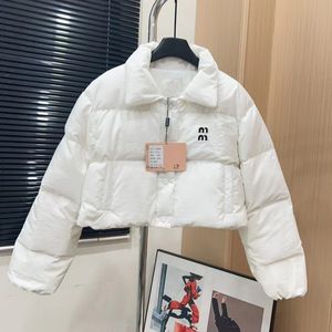 Designer down jacket for women Standing collar zipper fluffy short bread parkas coat with small embroidered logo