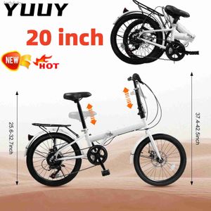 Bikes Folding Bike for Adult Double Disc Brake 7 Speed Gears Foldable Bicycle Light Travel Mountain Bike 20 InchL240105