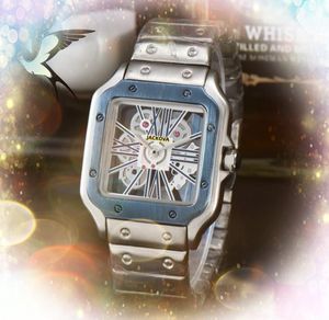 最低価格メンズスクエア中空の透明ダイヤルウォッチQuartz Molice Male TimeClock Cool President Auto Day Date Tank Roman Wristwatch Gifts
