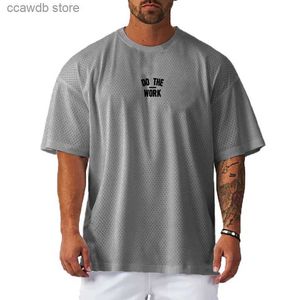 T-shirt da uomo T-shirt oversize da uomo Spalla abbassata Manica corta T-shirt fitness Estate Big Mesh Abbigliamento da palestra allentato sexy Maglia da basket T240105