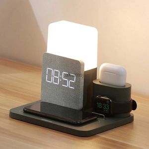 Trådlösa laddare LED Light Bedside Lamp Qi Wireless Charger Dock för 12 Pro Max Mini IWatch 8 7 Galaxy Watch Fast Charging Station YQ240105