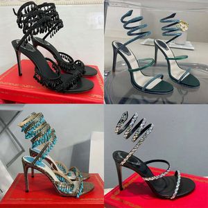 Rene Caovilla Margot Jewel Sandálias De Couro De Luxo Mulheres Sapatos De Salto Alto Snake Twining Sandália Elegante Com Caixa 508