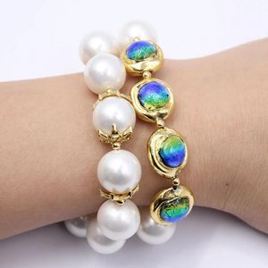 Bracelets GG Jewelry 2 Strands White Sea Shell Pearl Blue Murano Glass Bracelet CZ Clasp Handmade For Women