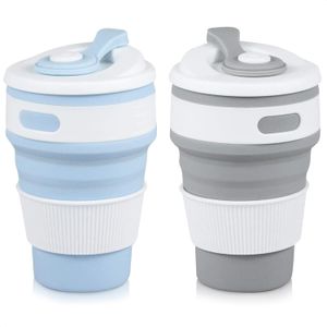 Copo de viagem dobrável de silicone 350ml/500ml copos bebendo de acampamento com tampas para adultos caneca de água de silicone dobrável para crianças