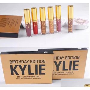 Lip Gloss 6 Conjunto Kylie Make Up Copo Antiaderente Ouro Não Desaparece Hidratante Matte Líquido Batom Coreano Tint Drop Delivery Health Be Ottin