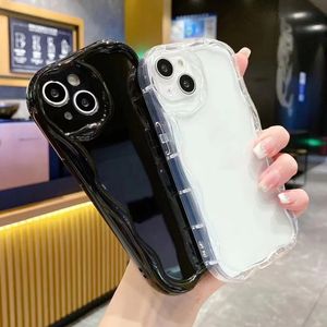 Caso de telefone amortecedor ondulado para iphone 15 14 13 12 11 pro max 14 plus bonito onda onda transparente silicone capa