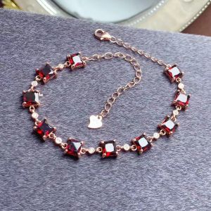 VVS Bracciale con granato naturale 5 mm Totale 5 ct Bracciale in argento 925 con granato rosso vino Continua a brillare 3 strati Gioielli placcati in oro 18 carati