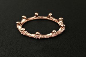 2021 18K Rose Gold Plated Crown Ring med CZ Diamond Original presentförpackning för 925 Sterling Silver smycken Fathion Rings för W23435838160242
