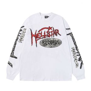 Hellstar Records Crewneck Super Hot Instagram نفس النمط العصري Trendy طويل للجنسين تي شيرت