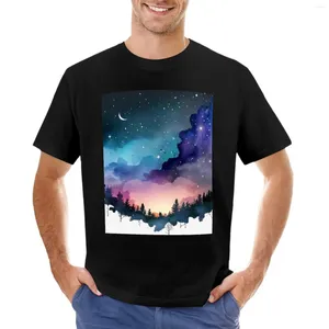 Мужские топы на бретелях, красивое ночное небо, зимний лес, минималистичная футболка с акварельным рисунком, футболки, мужская одежда, мужские забавные футболки