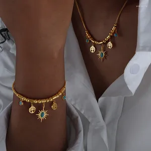 Charm Armband Europe Personlighet Oregelbunden liten Sun Turquoise Pendant Armband för Women Titanium Steel Necklace 2024 Fashion Jewelry