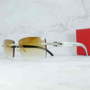 Klassische quadratische Sonnenbrille mit Strasssteinen, Holz, Büffelhorn, Diamant, Iced Out-Sonnenbrille, randlose Herren-Sonnenbrille von Buffs, French290I