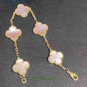 Top Quality Luxurys Designers bracelet Van Women Charm Golden Family Lucky Double sided Natural Pink Four Leaf Grass Bracelet for With Box Jun